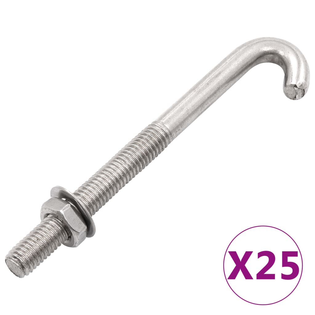 Forankret j-bolt med mutter og skive M8x120 mm 25 sett vidaXL