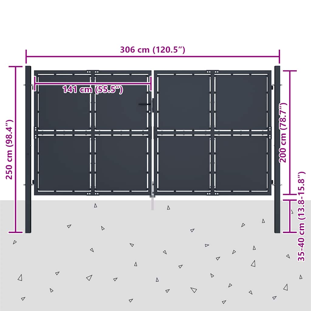 Hageport stål 300x200 cm antrasitt