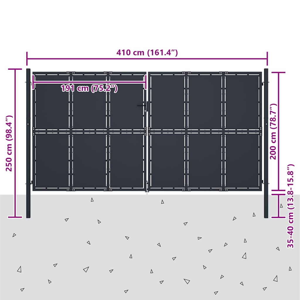Hageport stål 400x200 cm antrasitt