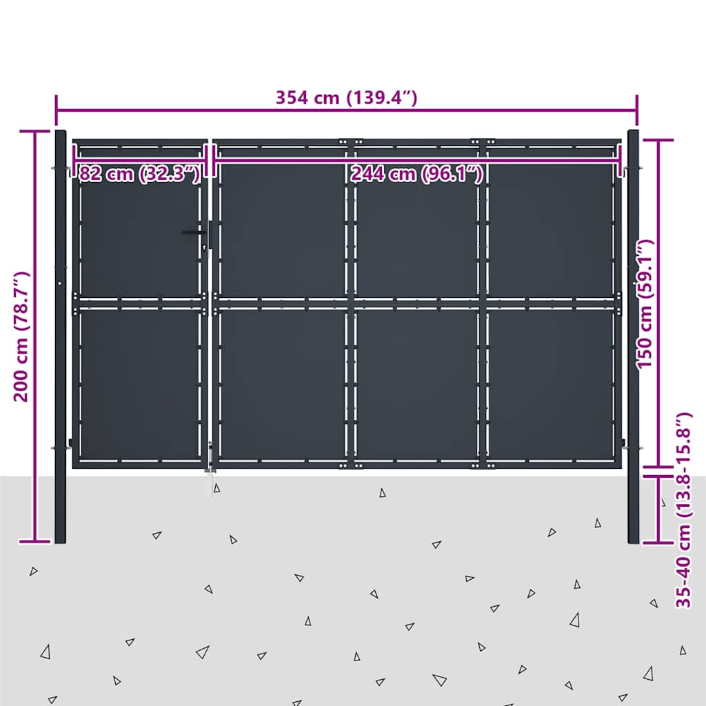 Hageport stål 350x150 cm antrasitt