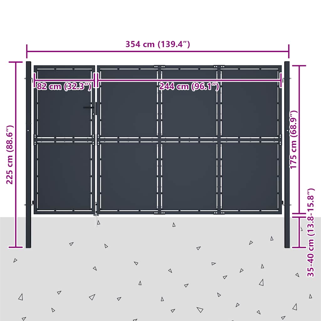 Hageport stål 350x175 cm antrasitt
