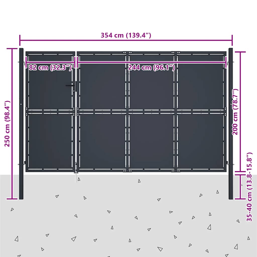 Hageport stål 350x200 cm antrasitt