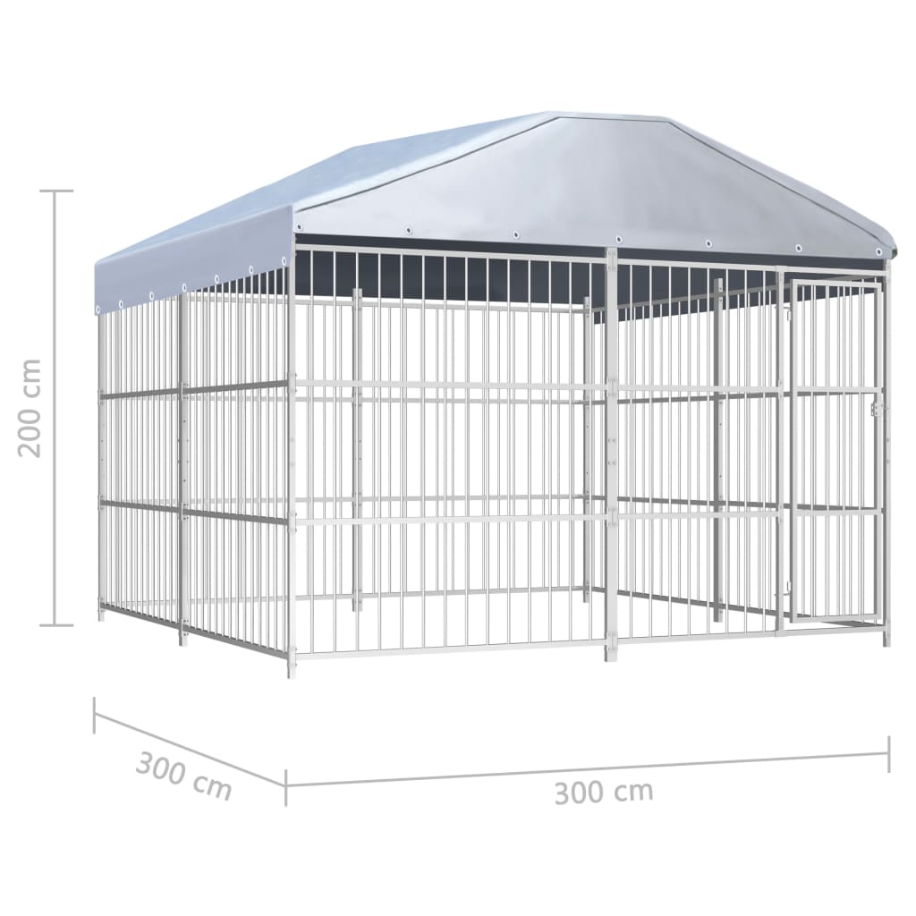Utendørs hundegård med tak 300x300 cm vidaXL