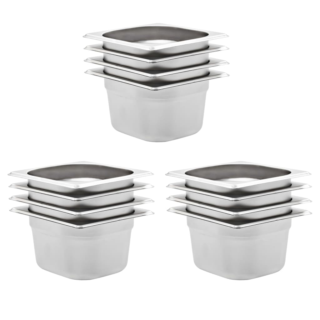 Gastronormbeholdere 12 stk GN 1/6 100 mm rustfritt stål
