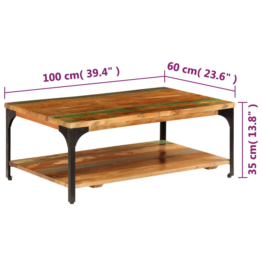 Salongbord med hylle 100x60x35 cm gjenvunnet heltre