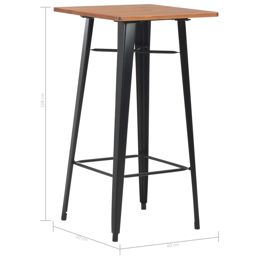 Barbord svart 60x60x108 cm heltre furu stål