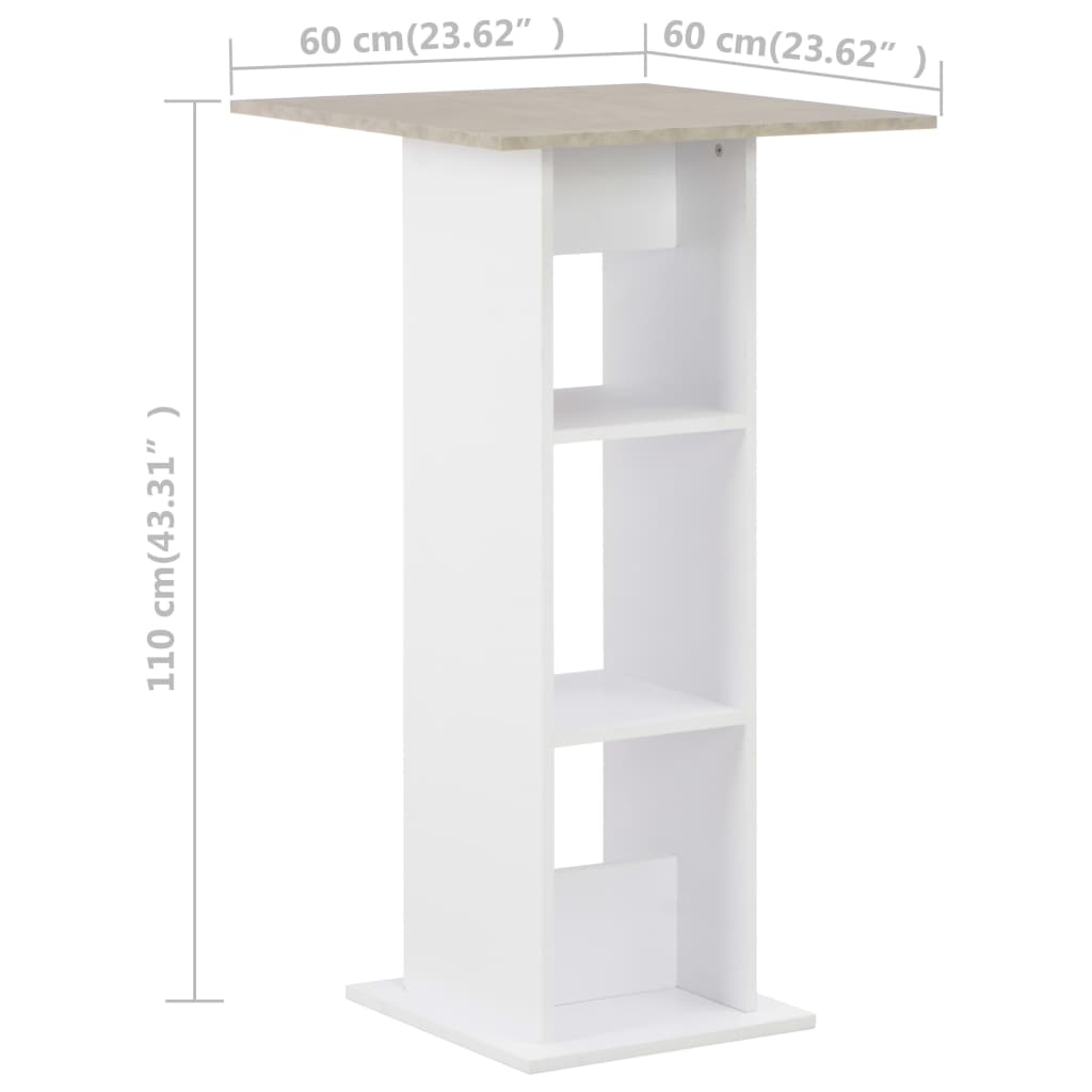 Barbord hvit og betong 60x60x110 cm