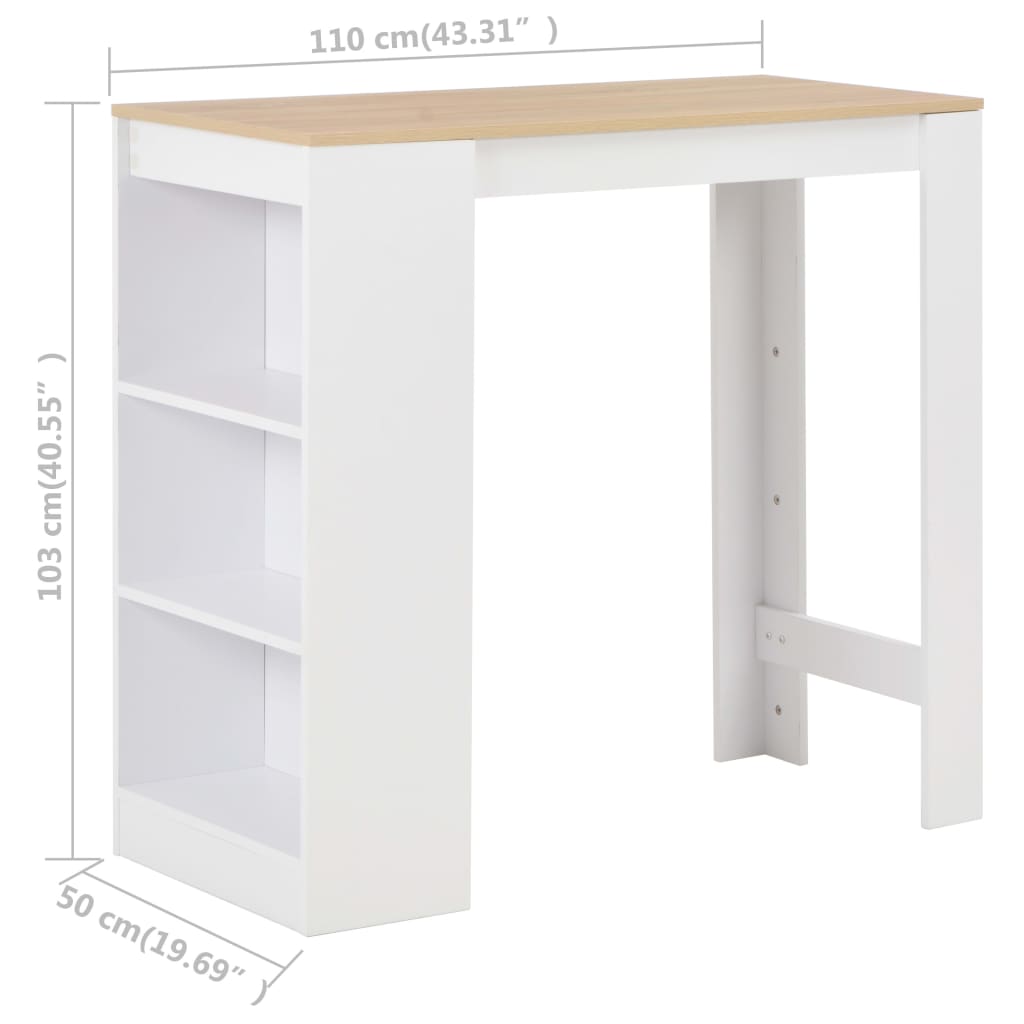 Barbord med hylle hvit 110x50x103 cm
