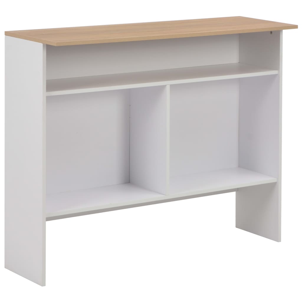 Barbord med 2 bordplater hvit og eik 130x40x120 cm