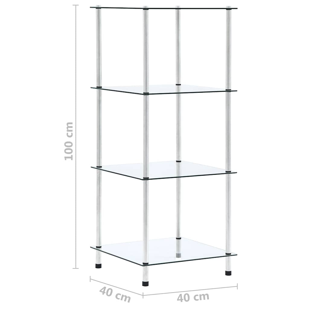 Hylle 4 etasjer gjennomsiktig 40x40x100 cm herdet glass