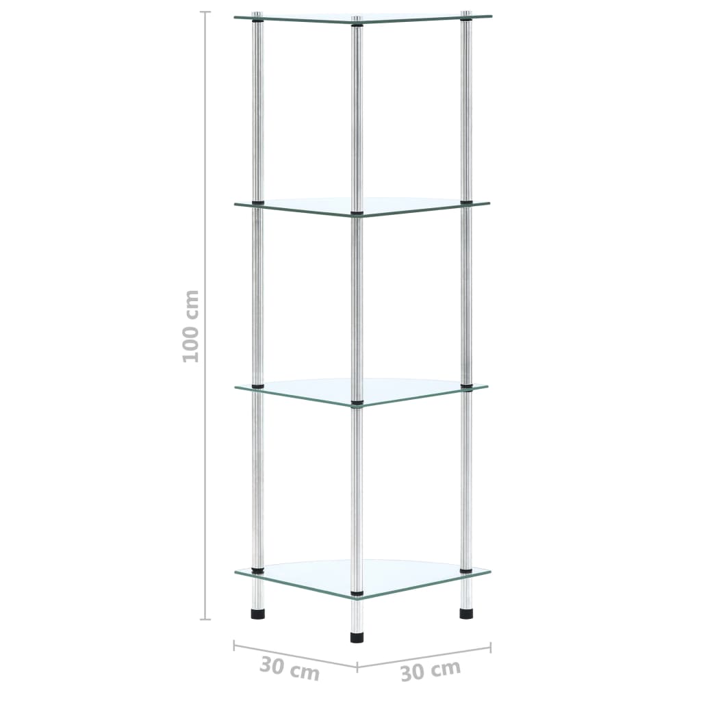 Hylle 4 etasjer gjennomsiktig 30x30x100 cm herdet glass