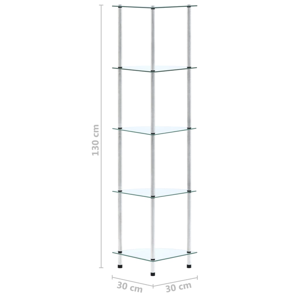 Hylle 5 etasjer gjennomsiktig 30x30x130 cm herdet glass