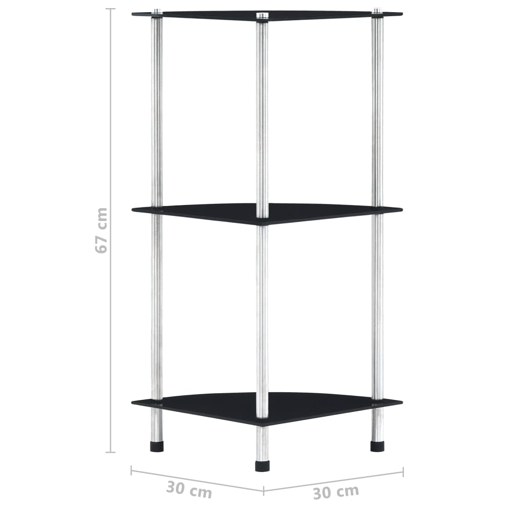 Hylle 3 etasjer svart 30x30x67 cm herdet glass