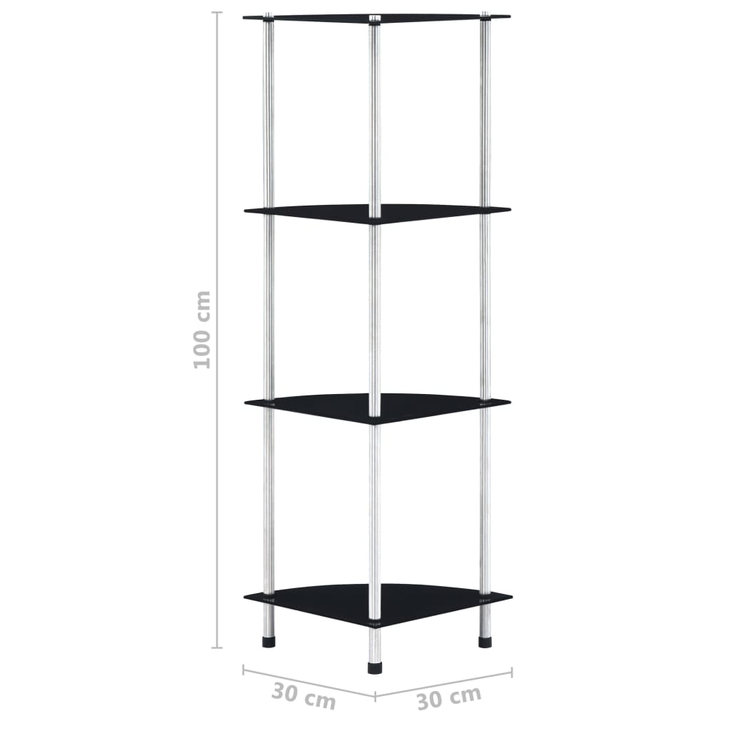 Hylle 4 etasjer svart 30x30x100 cm herdet glass