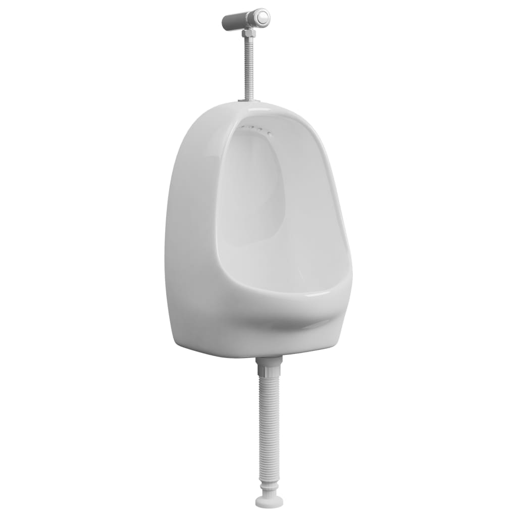 Vegghengt urinal med spyleventil keramisk hvit