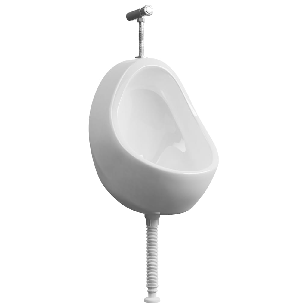 Vegghengt urinal med spyleventil keramisk hvit
