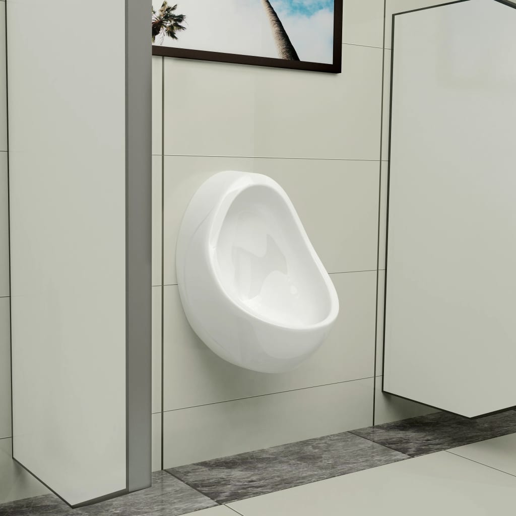 Vegghengt urinal med spyleventil keramisk hvit