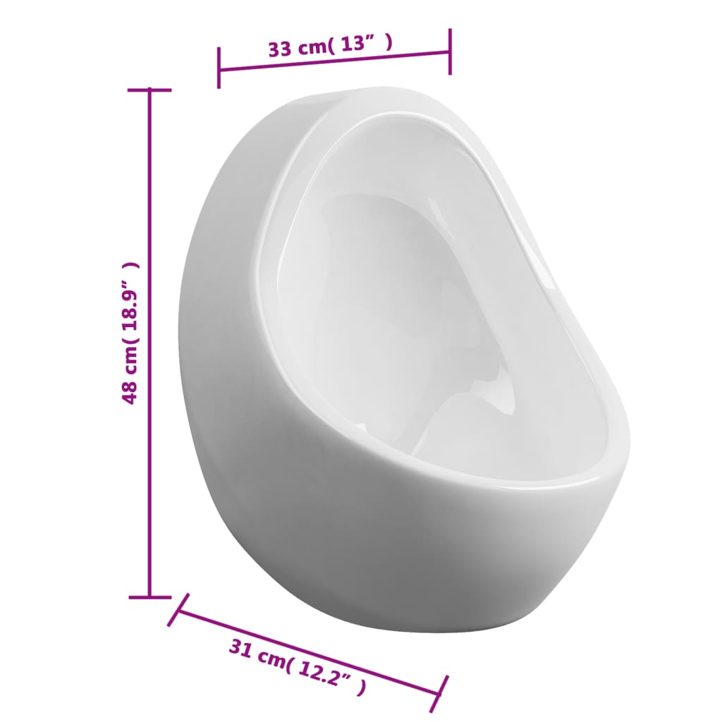 Vegghengt urinal med spyleventil keramisk hvit