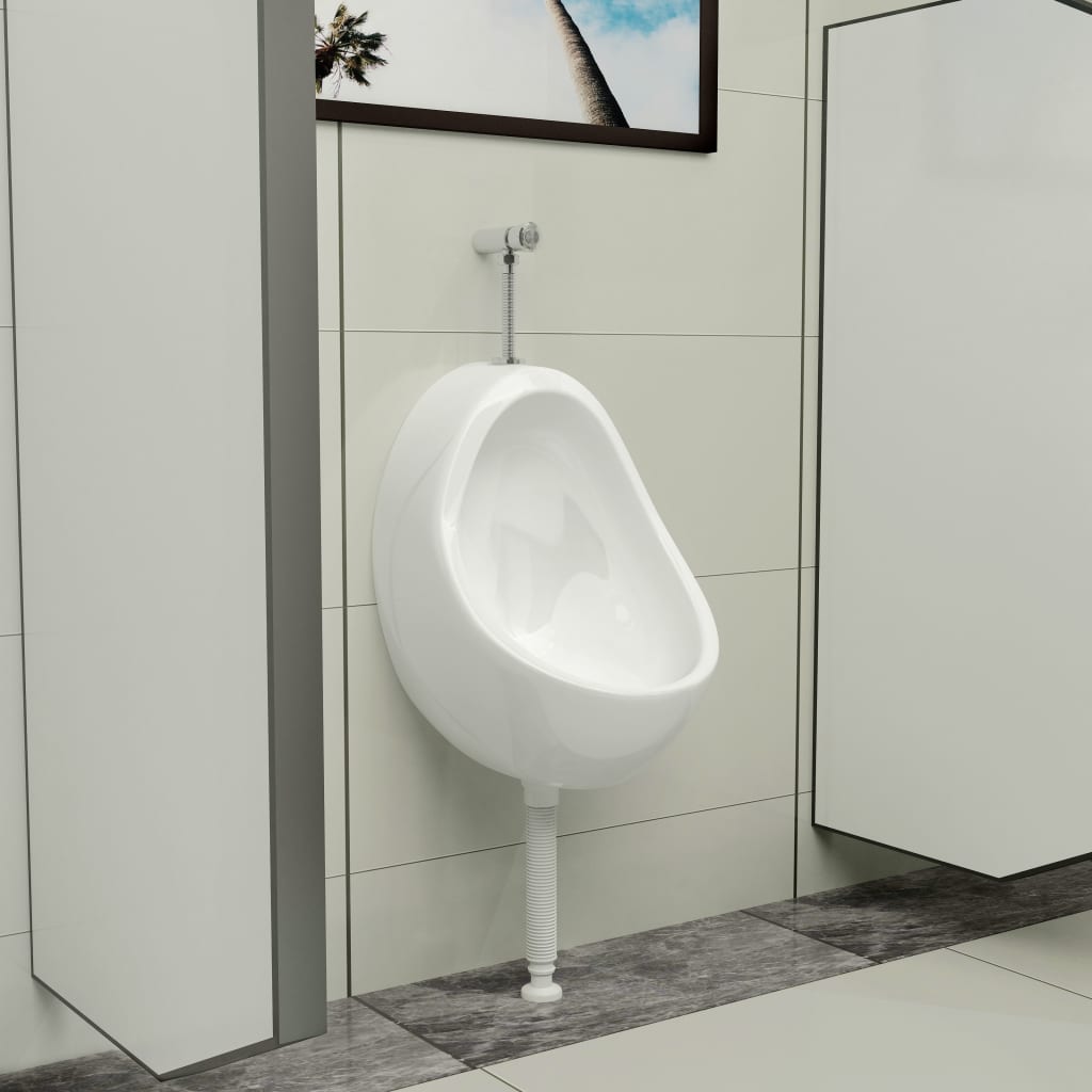 Vegghengt urinal med spyleventil keramisk hvit