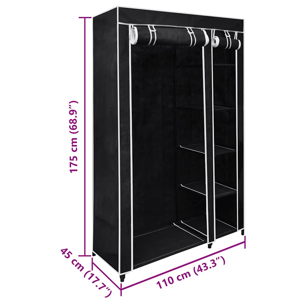 Sammenleggbar garderobe svart 110 x 45 x 175 cm