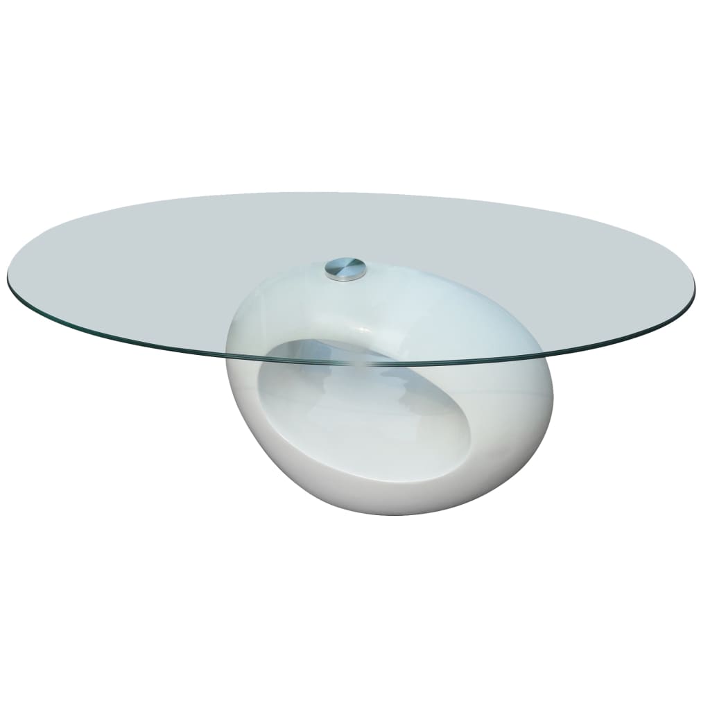 Salongbord med oval glassflate høyglans hvit