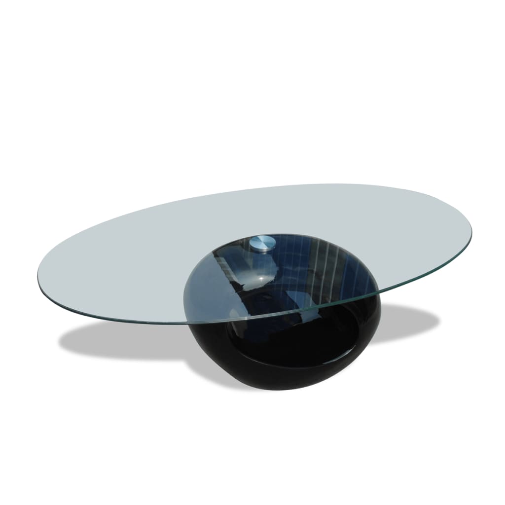 Salongbord med oval glassflate høyglans svart