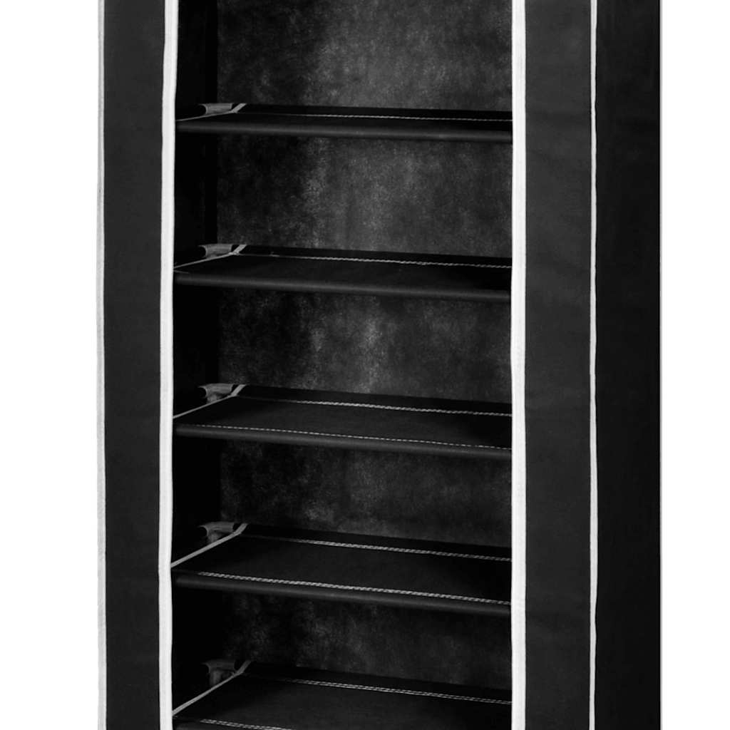 Skoskap i stoff med trekk 57 x 29 x 162 cm svart