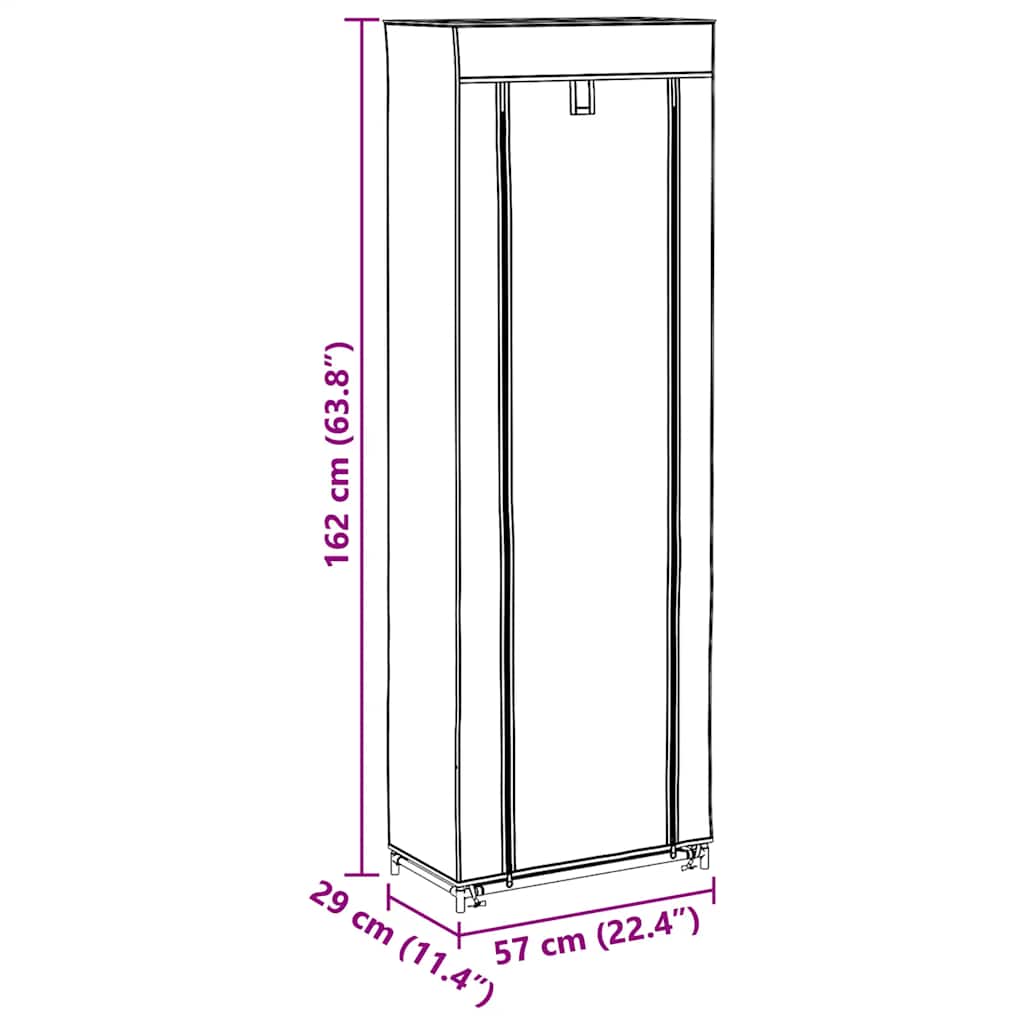 Skoskap i stoff med trekk 57 x 29 x 162 cm svart