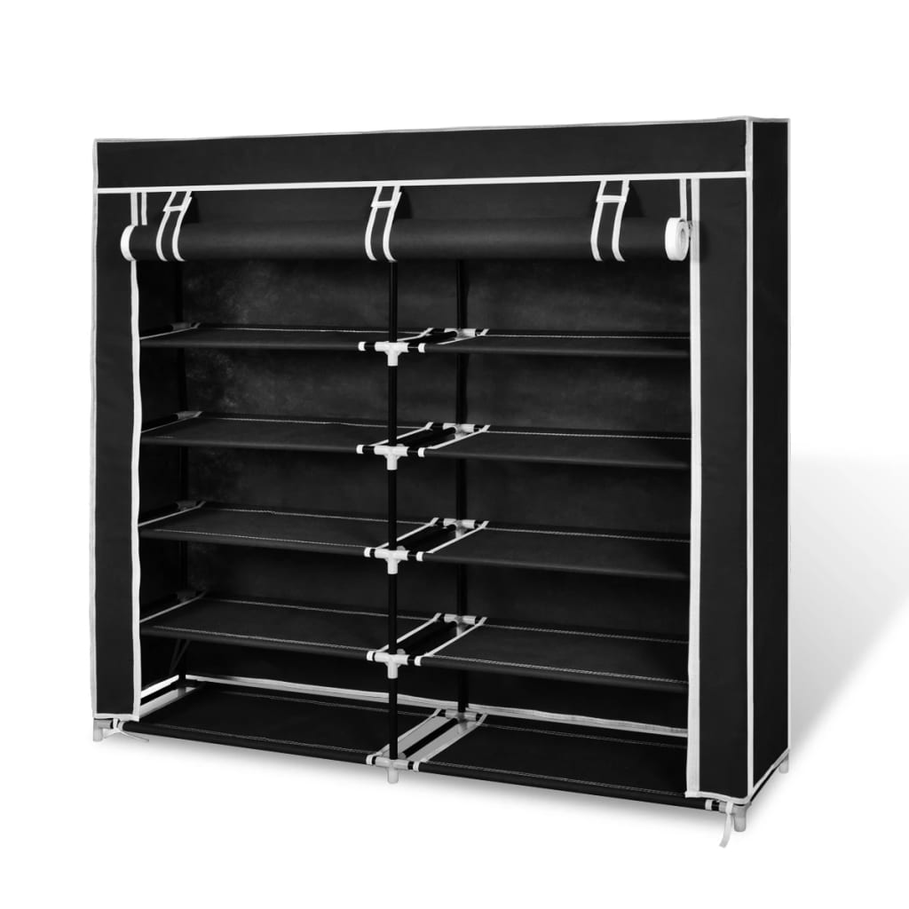 Skoskap i stoff med trekk 115 x 28 x 110 cm svart