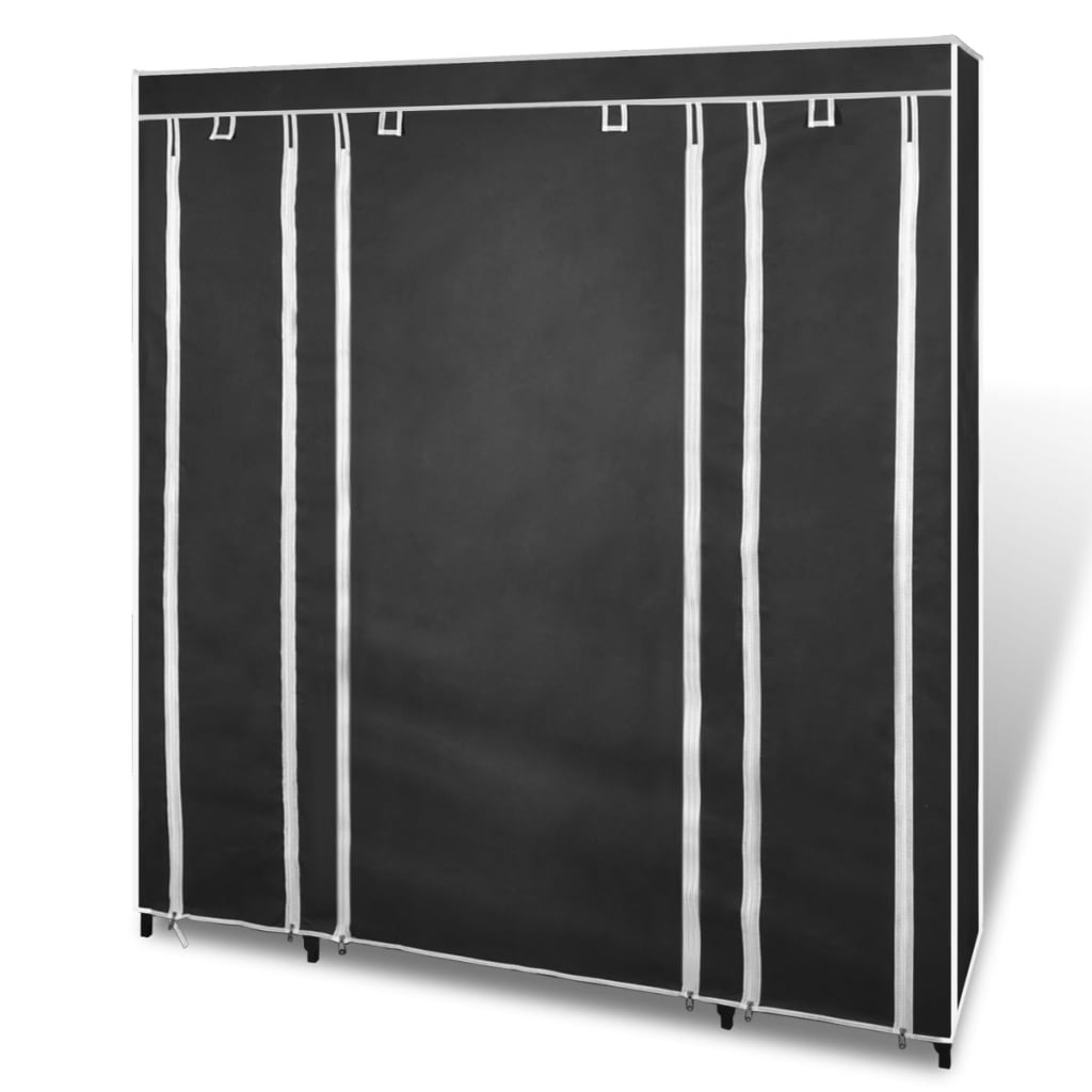 Garderobeskap med hyller og stenger 45x150x176 cm svart stoff