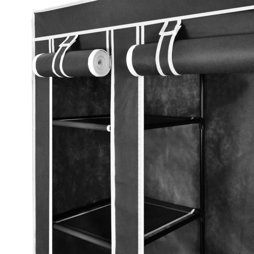 Garderobeskap med hyller og stenger 45x150x176 cm svart stoff