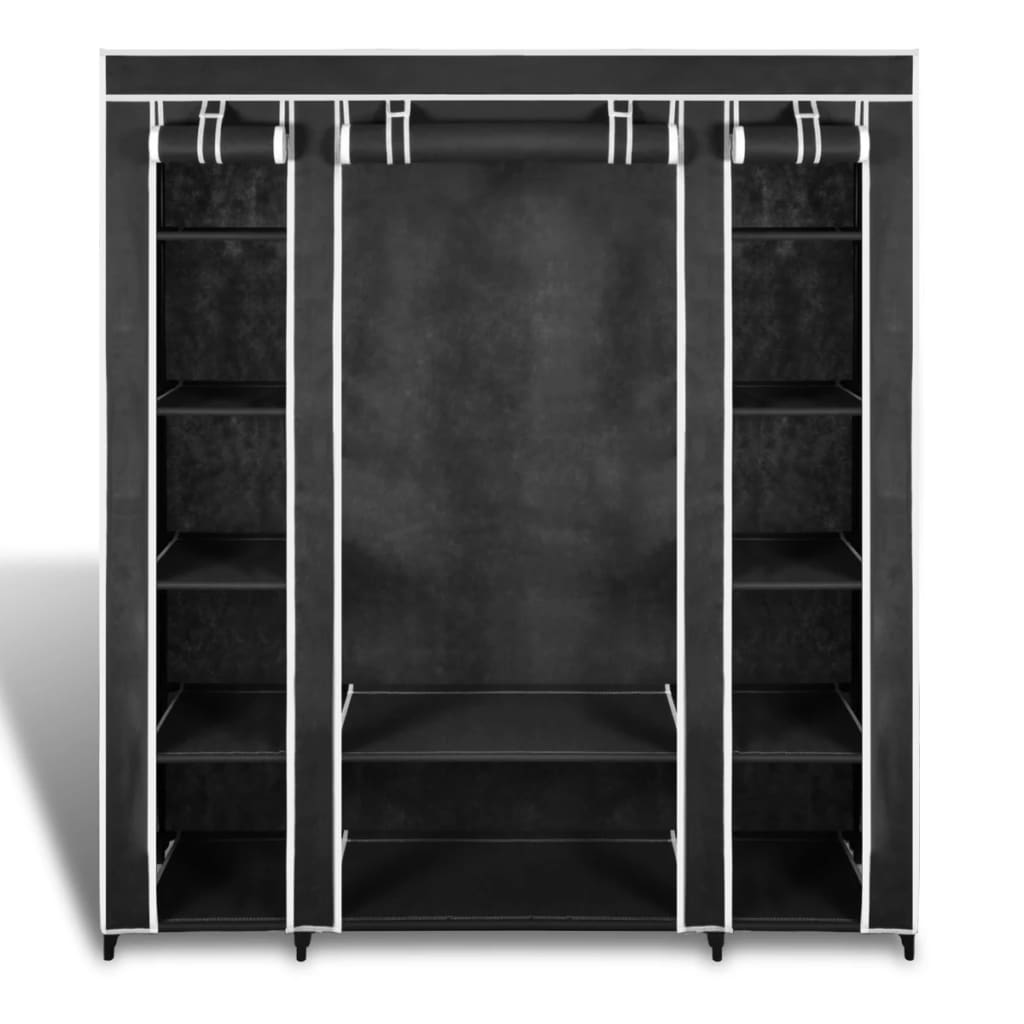 Garderobeskap med hyller og stenger 45x150x176 cm svart stoff