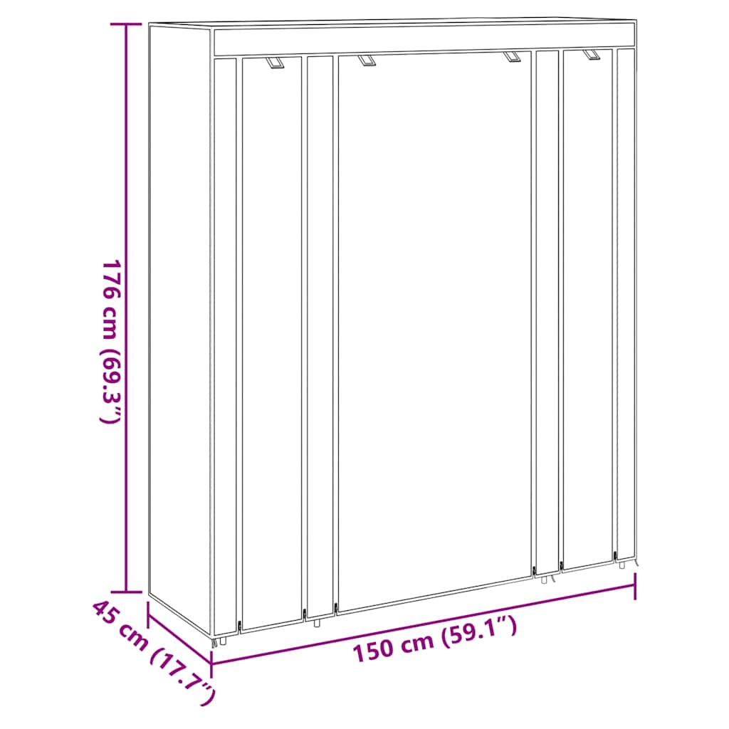 Garderobeskap med hyller og stenger 45x150x176 cm svart stoff