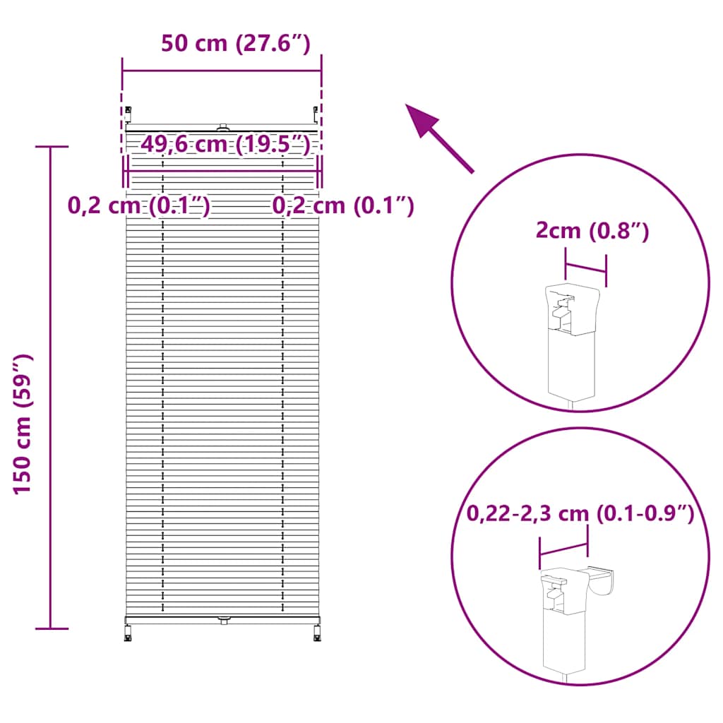 Plissegardiner 50 x 150 cm Krem