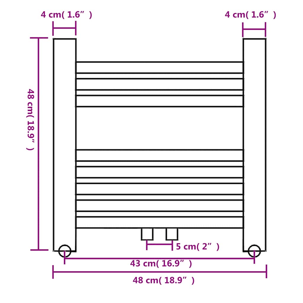 Radiator håndklestativ rett 480 x 480 mm