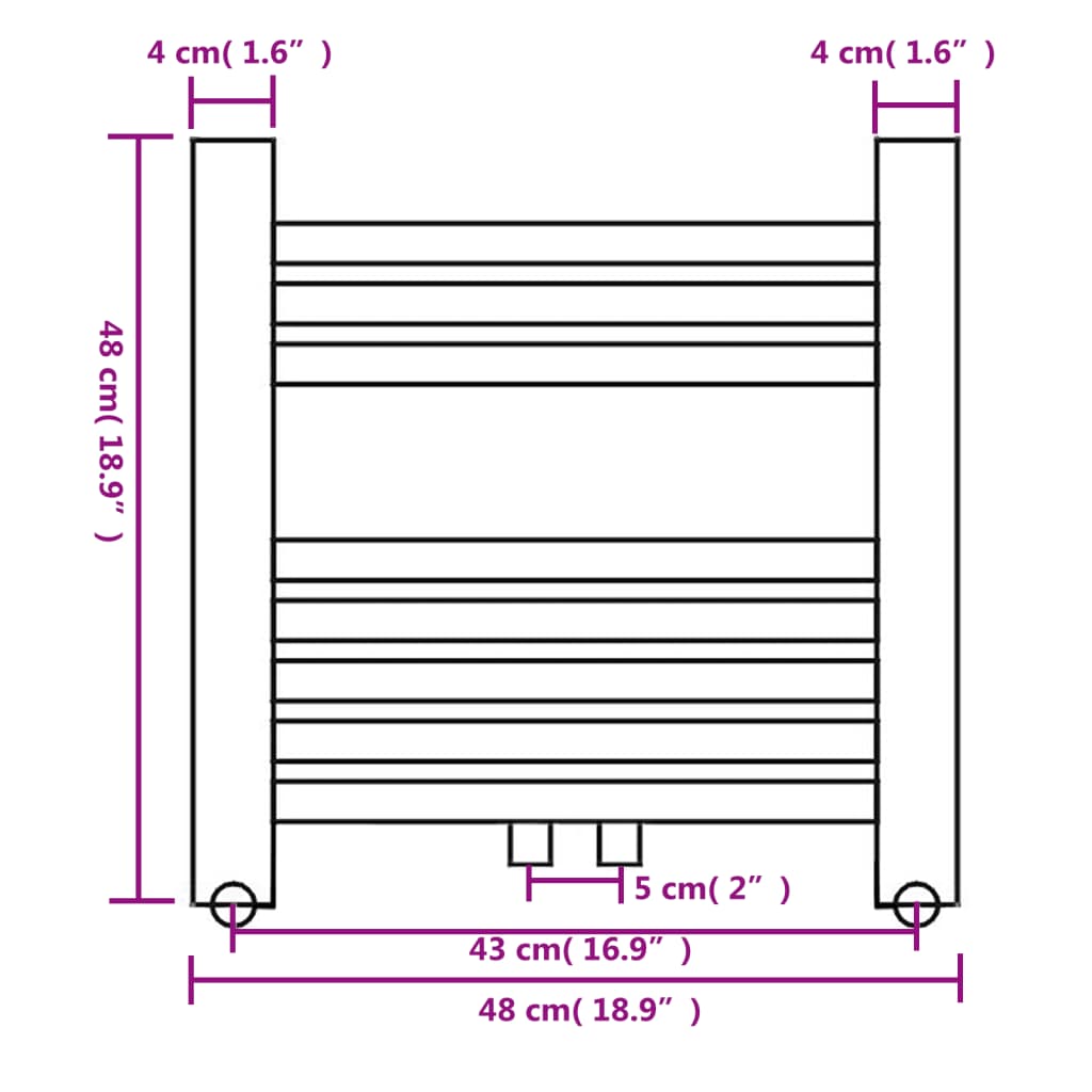 Radiator håndklestativ rett 480 x 480 mm