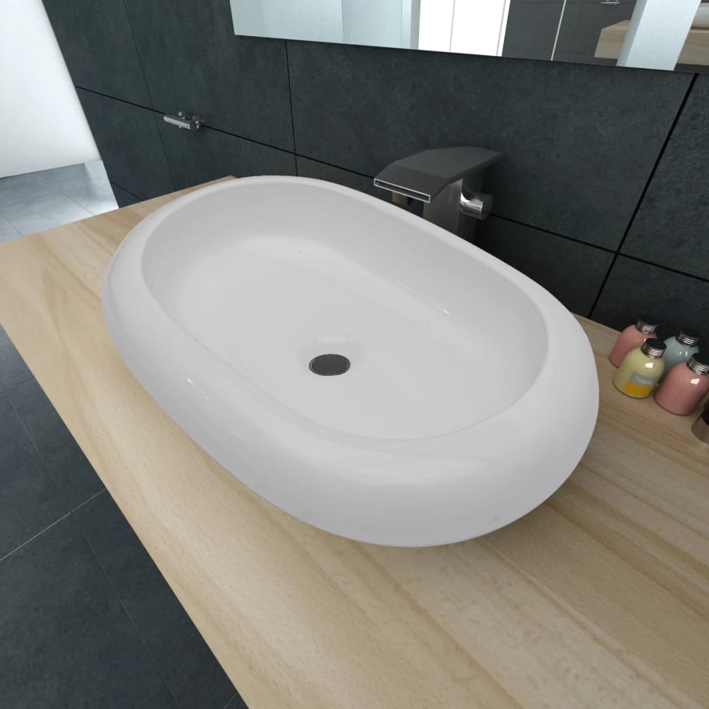 Luksus Keramisk Vask Oval Hvit 63 x 42 cm