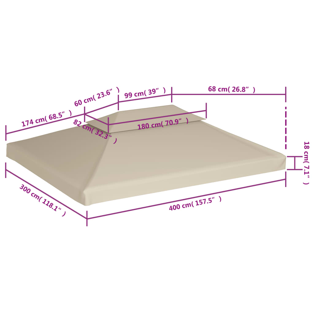 Lysthus dekke baldakin erstatning 310 g/m² beige 3 x 4 m