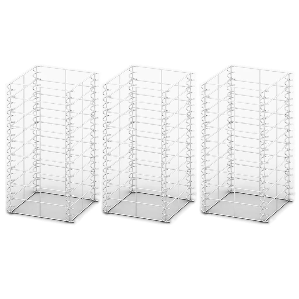 Gabionsett 3 stk galvanisert tråd 25 x 25 x 50 cm