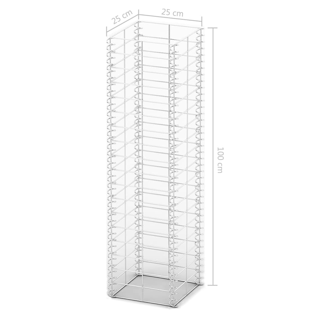 Gabionsett 3 stk galvanisert tråd 25 x 25 x 100 cm
