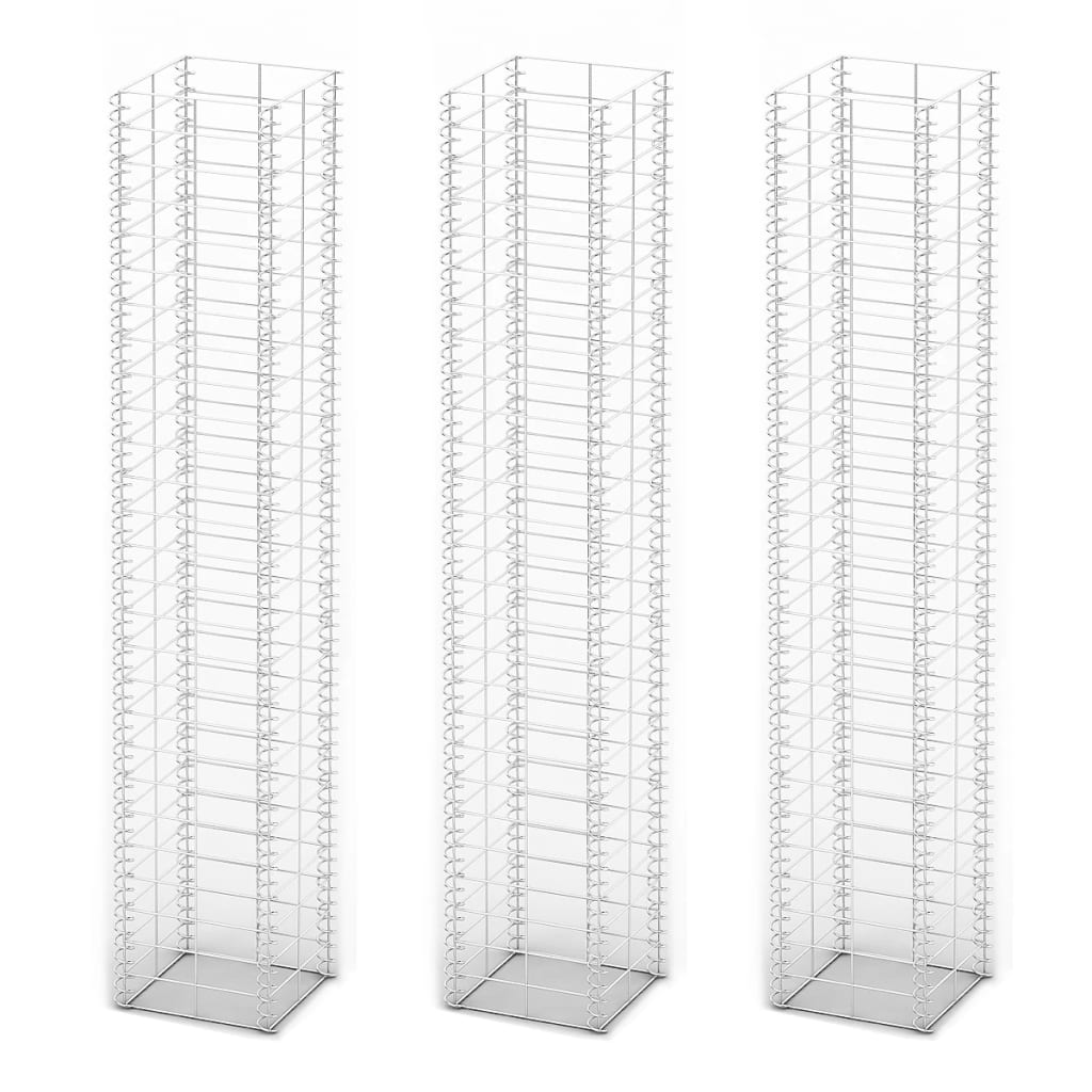 Gabionsett 3 stk galvanisert tråd 25 x 25 x 150 cm