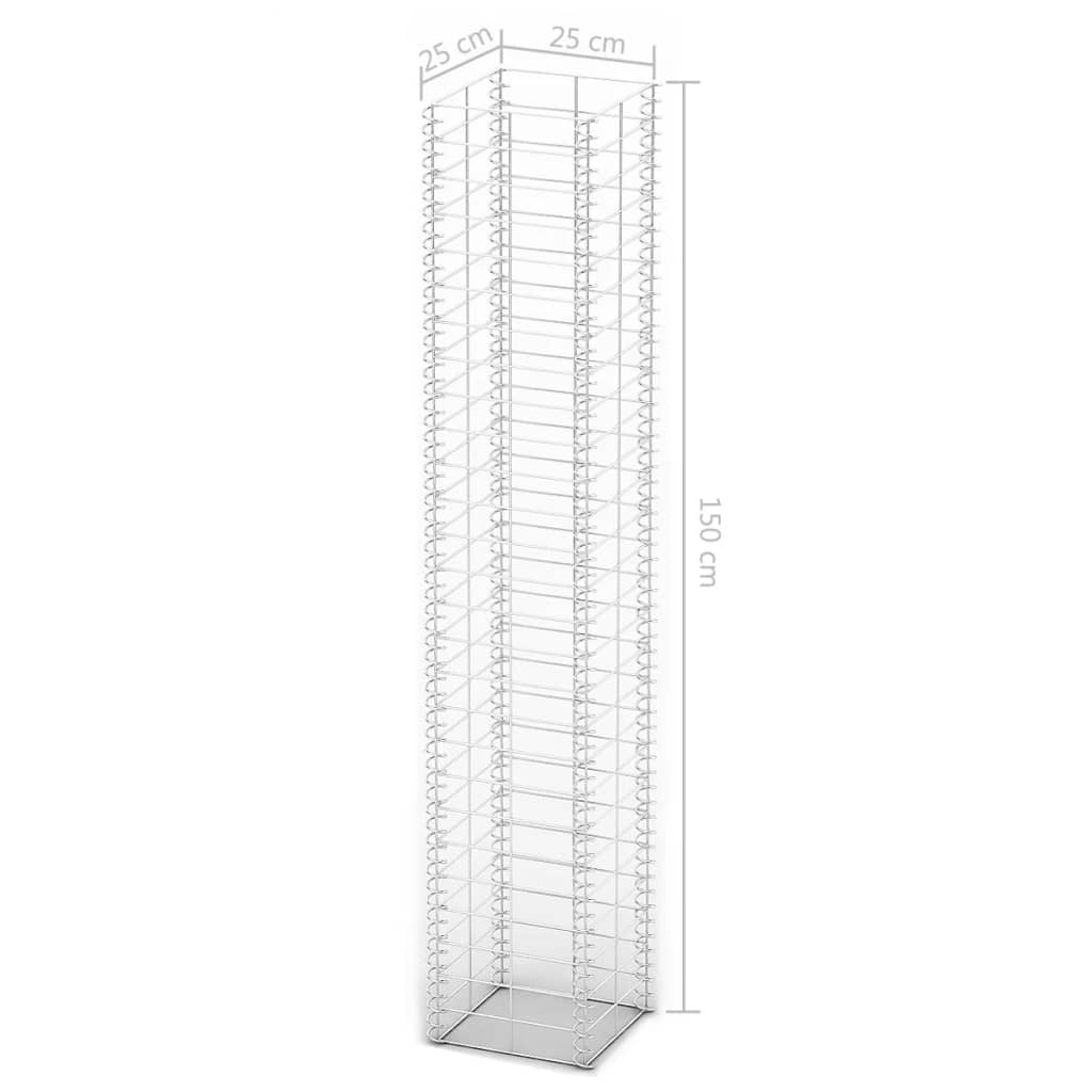 Gabionsett 3 stk galvanisert tråd 25 x 25 x 150 cm