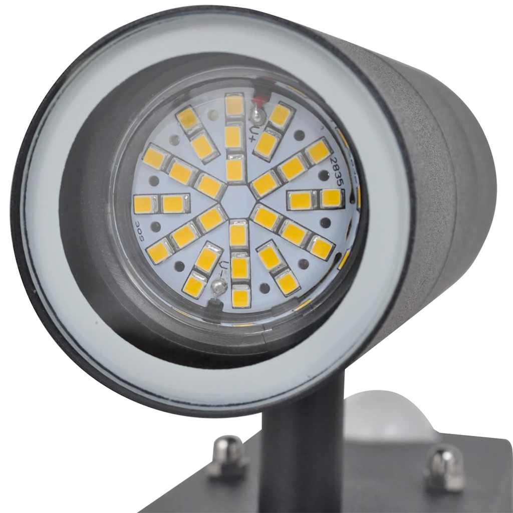 LED-vegglampe sylinderform rustfritt stål svart med sensor