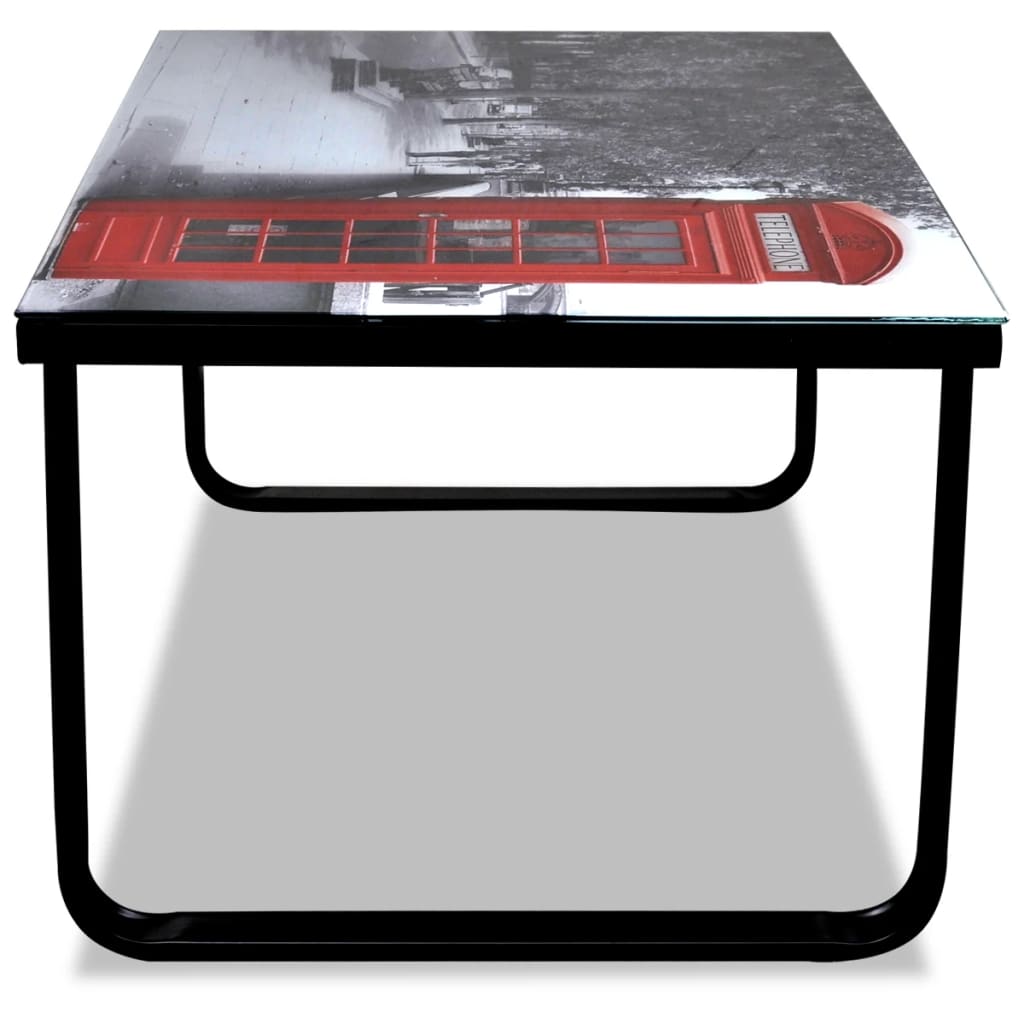 Salongbord med telefonkiosk-print glassplate
