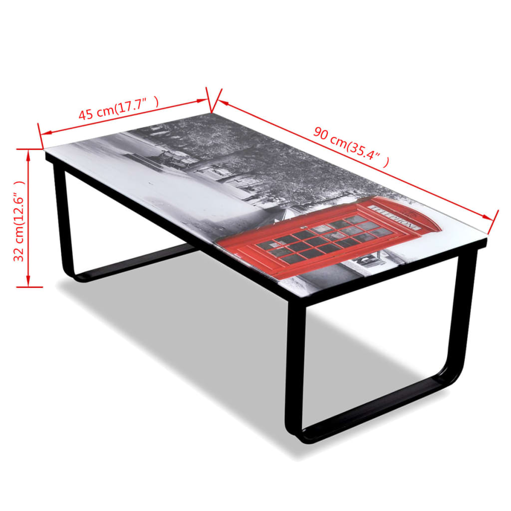 Salongbord med telefonkiosk-print glassplate