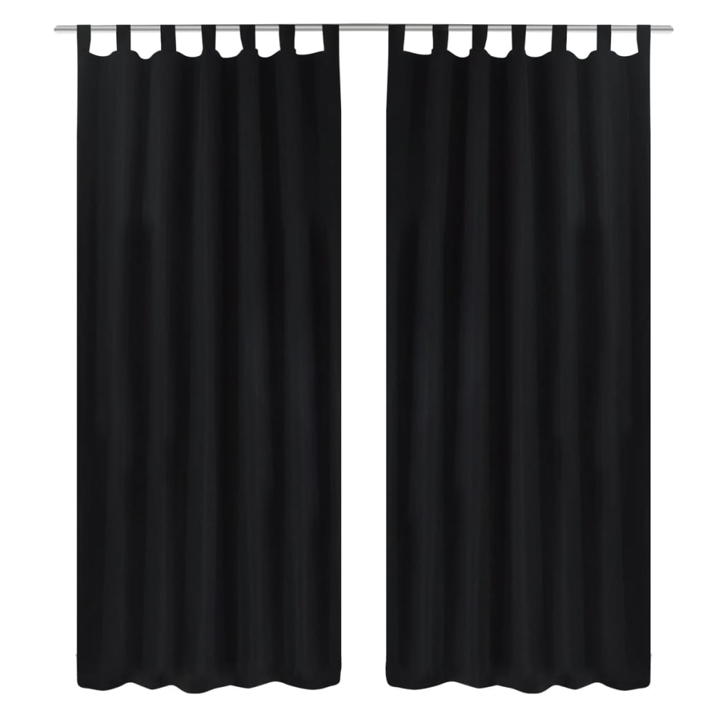 Mikrosateng Gardiner Svarte med løkker 140 x 225 cm 2 stk