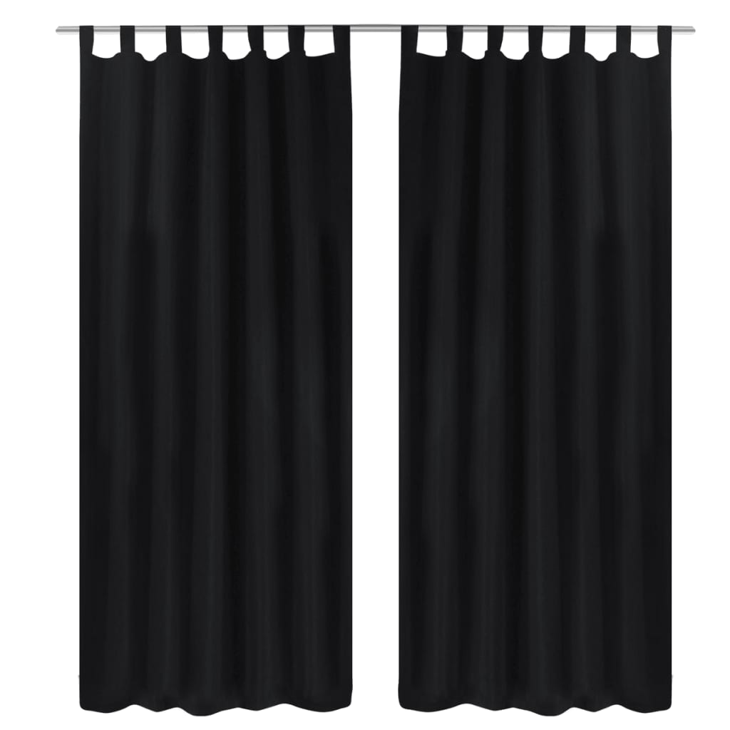Mikrosateng Gardiner Svarte med løkker 140 x 245 cm 2 stk
