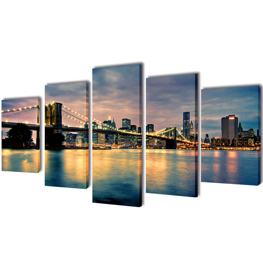 Kanvas Flerdelt Veggdekorasjon Brooklyn Bridge Elveutsikt 200 x 100 cm vidaXL