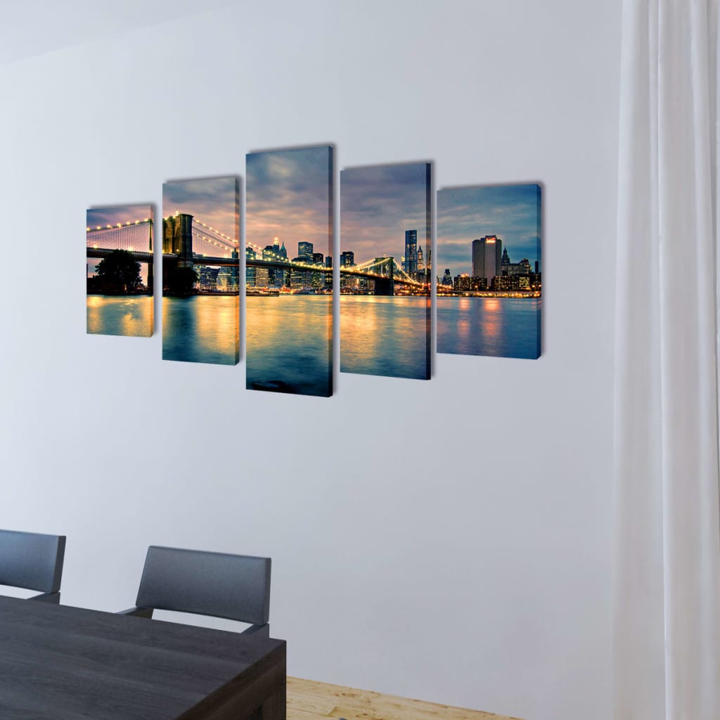 Kanvas Flerdelt Veggdekorasjon Brooklyn Bridge Elveutsikt 200 x 100 cm vidaXL