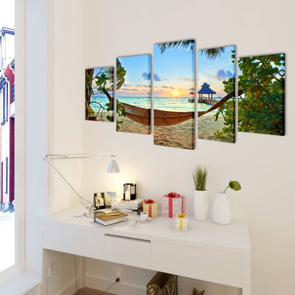 Kanvas Flerdelt Veggdekorasjon Strand med Hengekøye 200 x 100 cm vidaXL